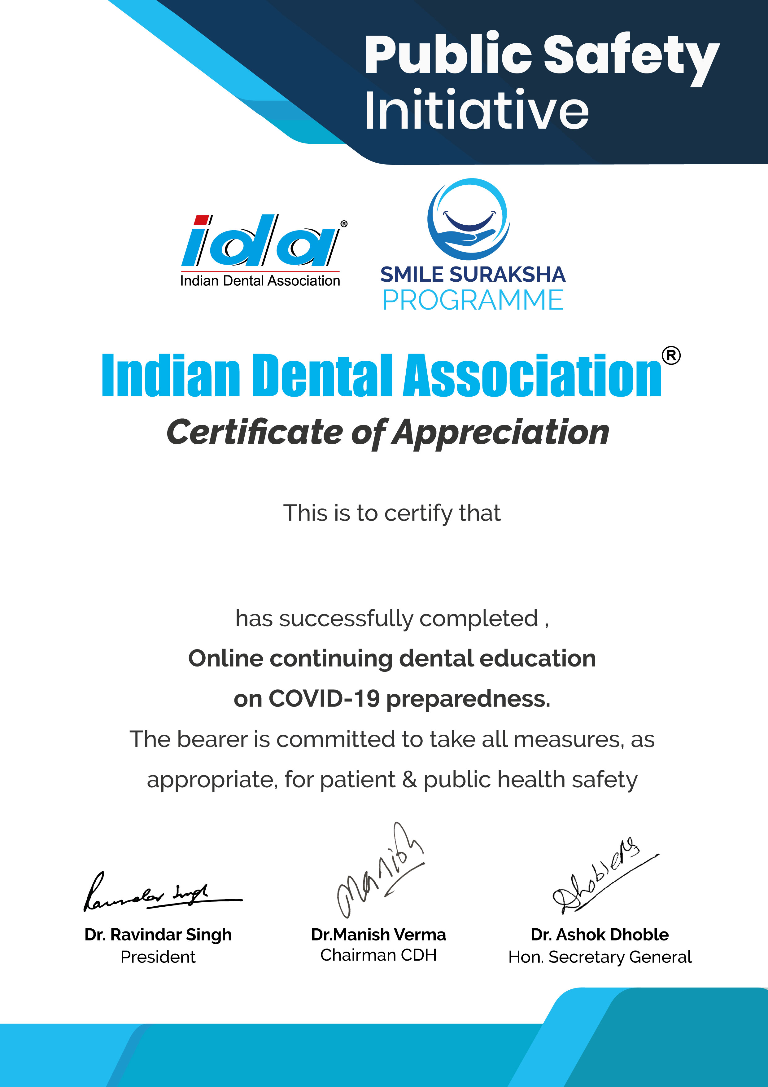 Indian Dental Association IDA PROTOCOL COVID 19